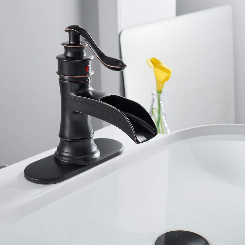 BATHFINESSE Waterfall Bathroom Faucet 1 Hole Oil Rubbed Bronze Bathroom Sink Faucets Farmhouse Lavatory Vanity Bath Deck Mount Single-Handle One Hole Mixer Tap with Pop Up Drain Supply Lines Hose by Bathfinesse - Image 3